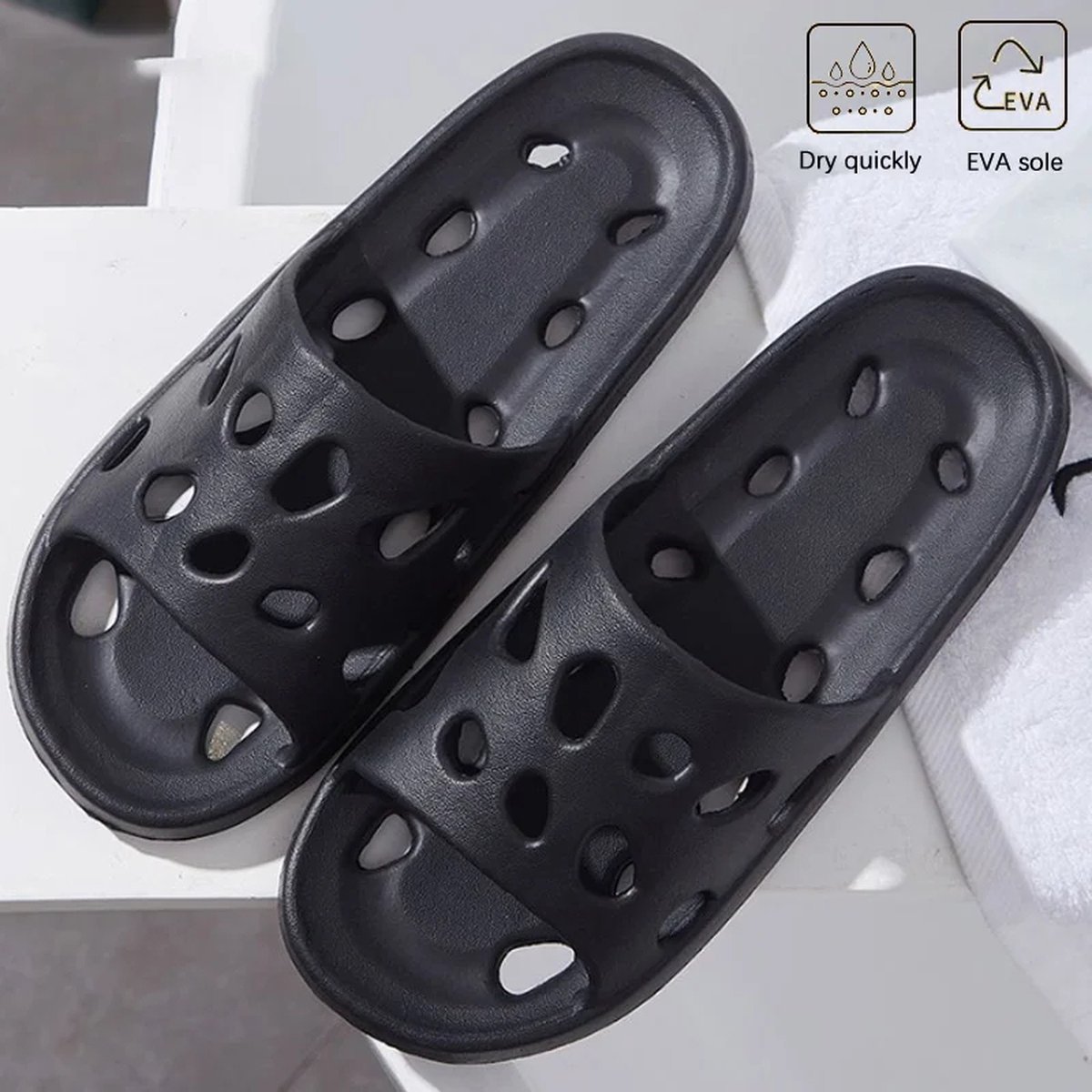 Slippers - Zwmbad Slipper -Zomer Slipper met gaatjes - zwembad slippers heren - zwembad slippers dames - douche slippers - Zwart- Maat 40-41
