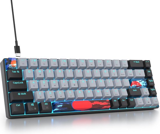 StayPowered Mechanische Gaming Toetsenbord - Compact en Krachtig voor Topprestaties - 61 Toetsen - RGB Achtergrondverlichting - Lineaire Rode Schakelaars - PBT Keycaps - USB-C Verbinding - Grijs/Zwart - Levering Sneller dan Aangegeven!