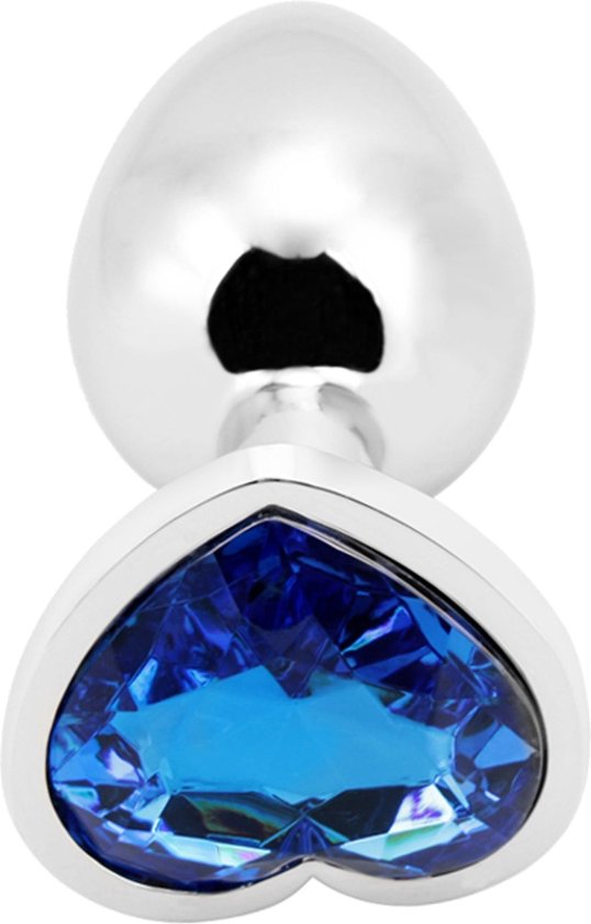 PLGZ - Plug anal en métal en forme de cœur - Argent - Pierre précieuse bleue - Disponible en 3 tailles Large