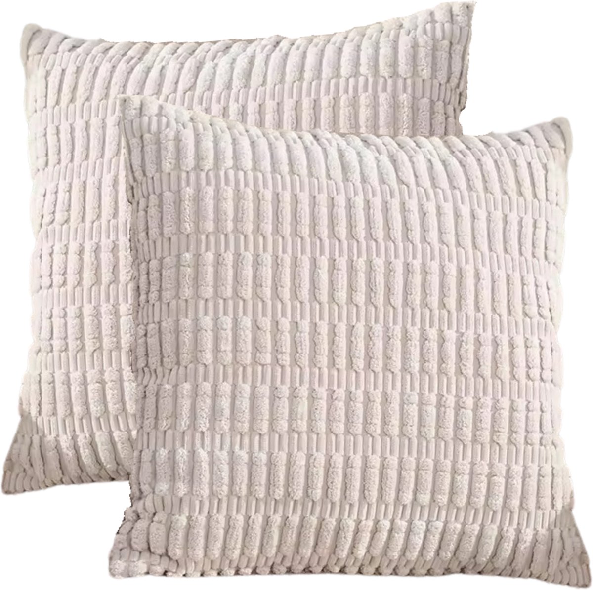 Sierkussenhoes Wit 45x45 cm Set van 2 - Vertikaal Effen Rib Motief Dit zijn Moderne Woonkamer Kussenshoezen van LiveOnce