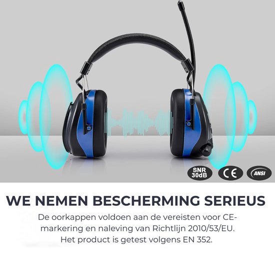 PROTEAR - Oreillettes Rechargeables avec Radio Numérique Bluetooth FM/ AM - Microphone Externe - SNR 30dB - Blauw