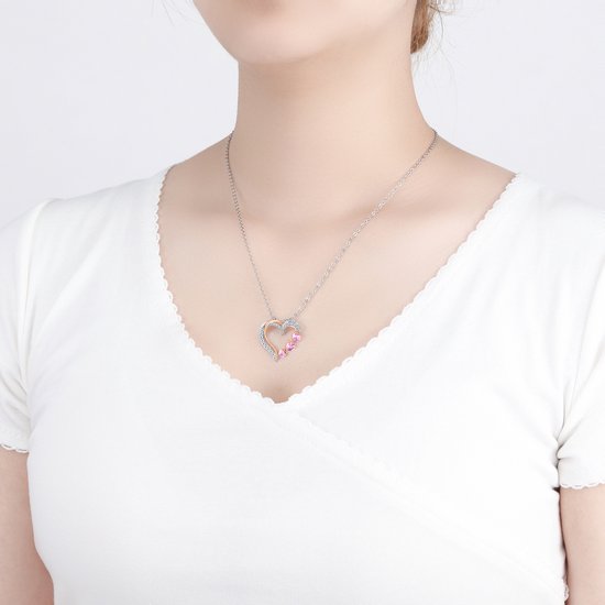 Malinsi Collier Femme Double Coeur Diamant - Argent Or Rose Complet Acier Inoxydable - Colliers pendentif - Cadeau pour femme