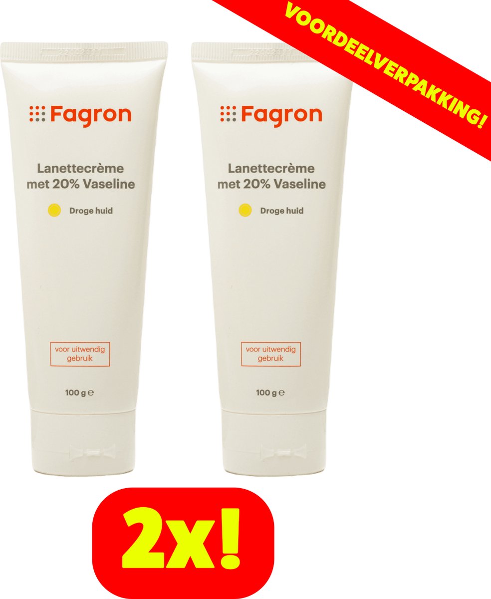 Goedkoopste 2x Fagron Lanettecrème met 20 Vaseline - 100 ml - Voordeelverpakking!
