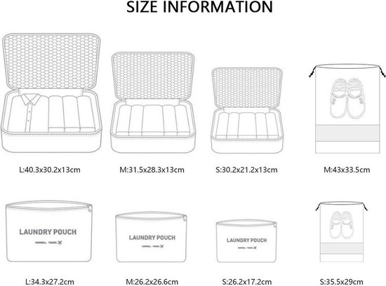 JVS Products Compression Cubes - Koffer Organizer Set - 8-delig - Kleding en Bagage Organizer - Compressie - Travel Cubes - Reis Accessoires - Voor Tassen en Backpacks - Zwart