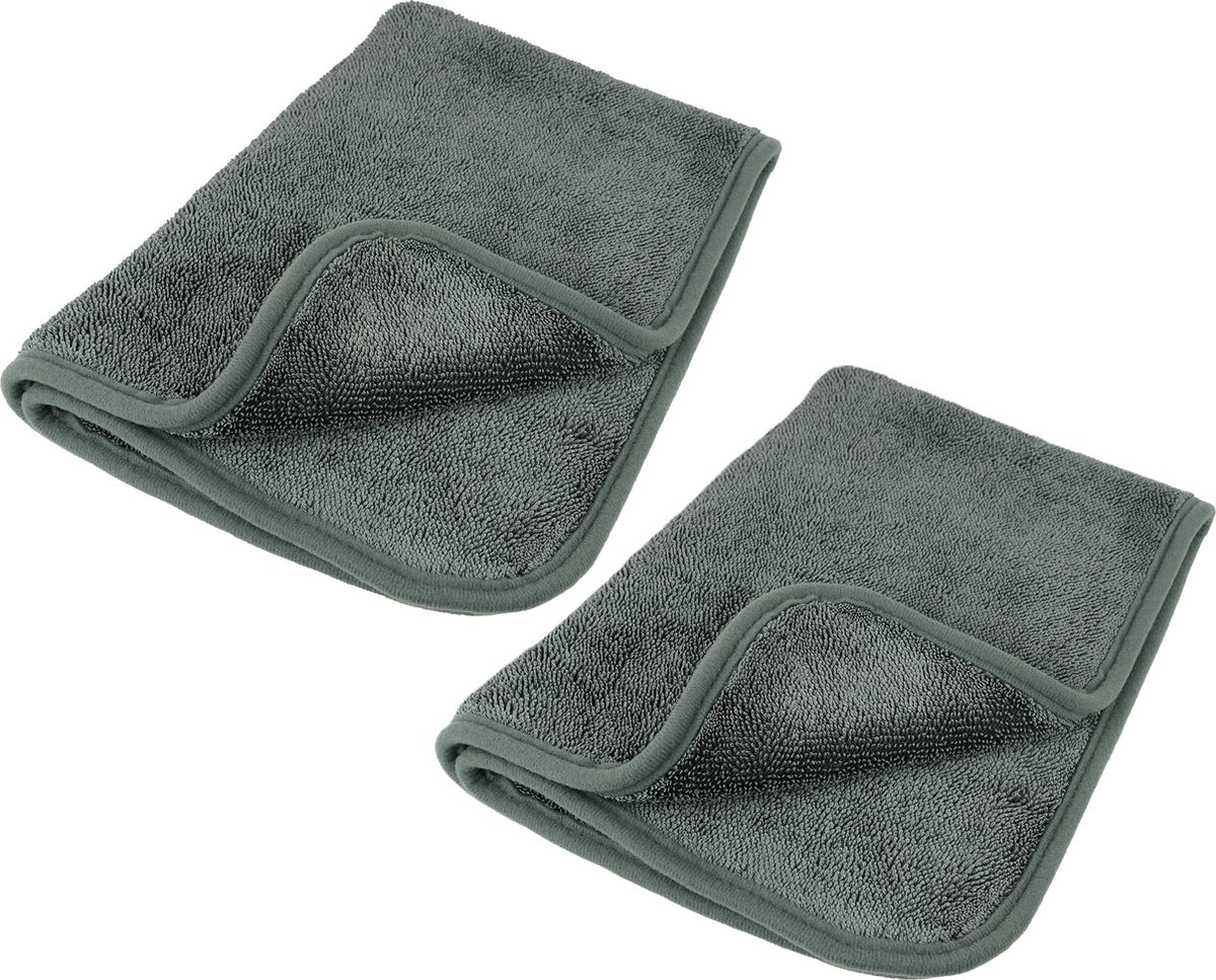 Goedkoopste Eurocatch 2 Stuks - Microvezel Cartowel 1200GSM - Droogdoek - Auto Wassen - Auto & Motor - Super Absorberend - Grijs 40x60cm