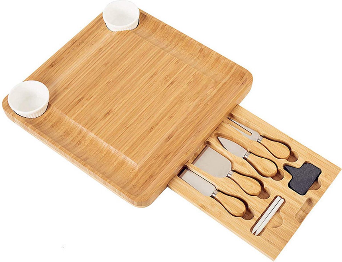 Ceruzo Luxe Tapasplank - Uitschuifbare Borrelplank Set met Messen - Bamboe Kaasplank 33x31 cm — cadeau in Kookcadeaus - foto 3