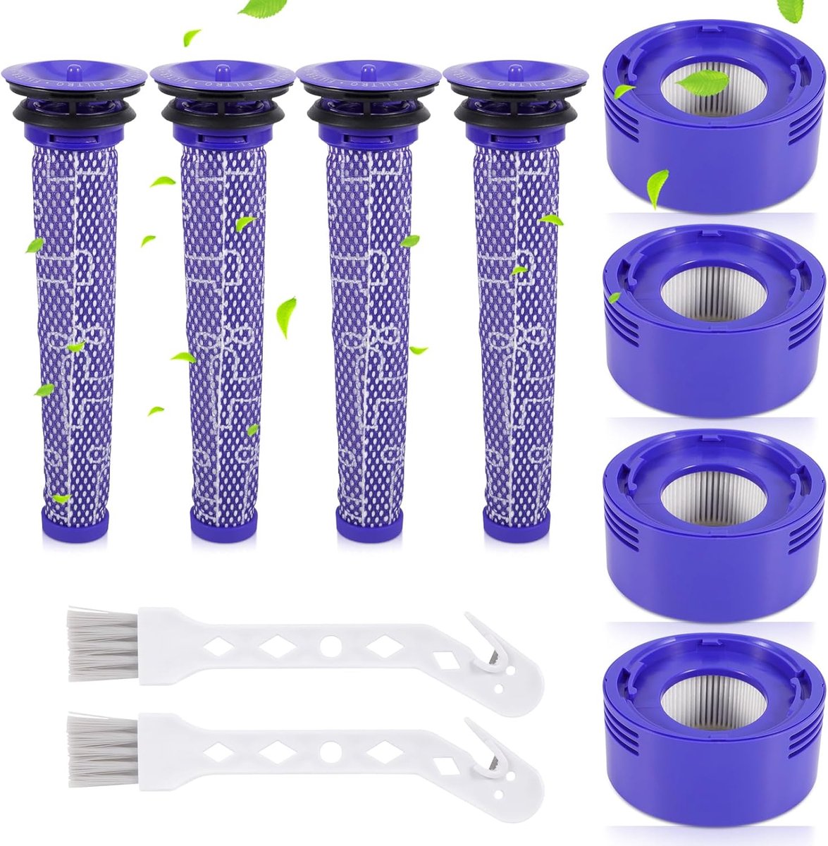 Dyson V8-filters, 10 filters geschikt voor Dyson V7 V8-serie stofzuigers, 4 HEPA-postfilters en 4 voorfilters, 2 reinigingsborstels, vervangingsfilter voor stofzuiger #965661-01 en 967478-01