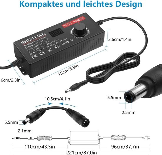 Voedingsadapter 100 VA/12 V DC 8A V-2020