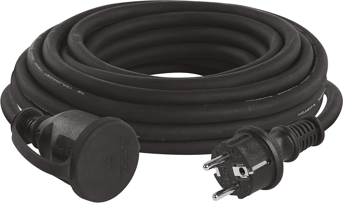 IP44 verlengkabel 10m - waterdicht en oliebestendig - 230 V - rubberen isolatie - H07RN-F3G 25 mm2 - voor buiten - zwart