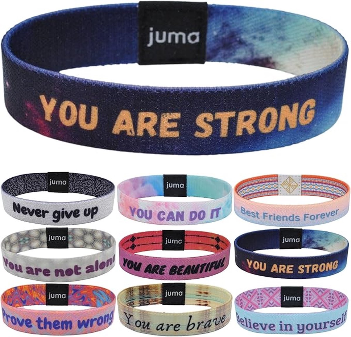JUMA Motiverende Armbanden met Overtuigingen “You are strong“ - Maat L (19cm) - Geluksbrenger, Vriendschapsarmband en Energiearmband - Geschikt voor Kinderen, Vrouwen, Mannen – perfect Souvenir