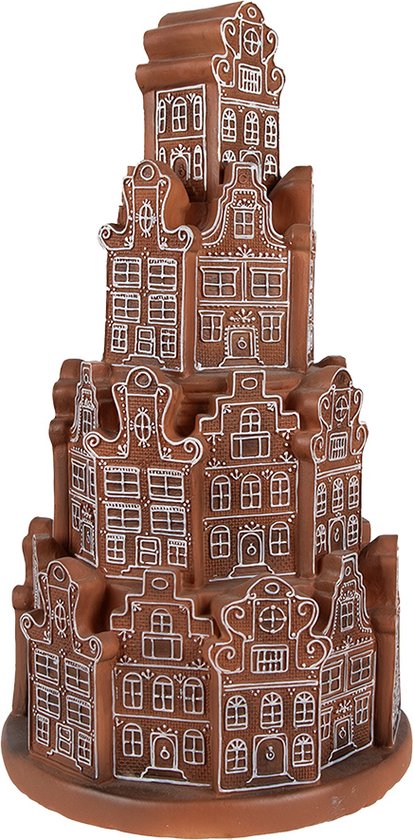 Clayre & Eef Maison en pain d'épices avec LED Ø 18x33 cm Décoration de Noël en plastique marron