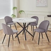 Bol.com Amalee - Set van 4 stoelen - Eetstoelen - Fluweel - Grijs - Eetkamer stoelen - Eettafel stoelen - Zwarte metalen poten -... aanbieding
