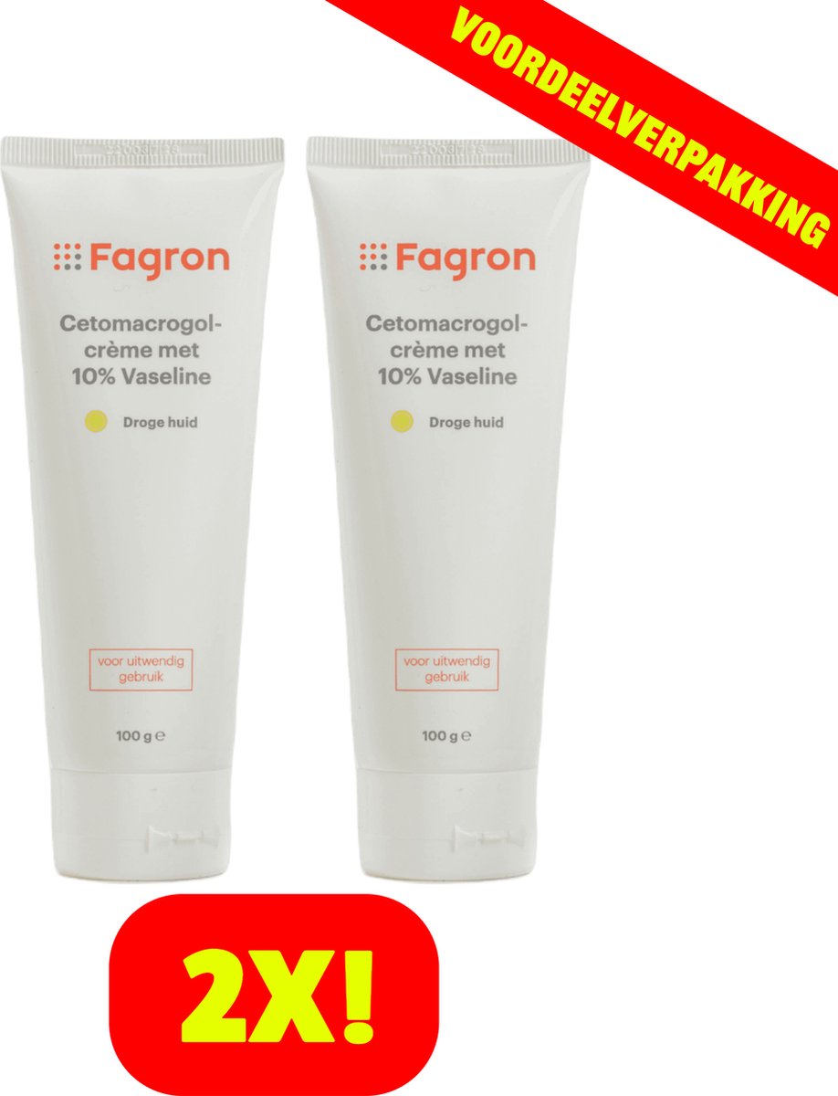 Goedkoopste 2x Fagron Cetomacrogolcrème Met 10 Vaseline - 100 ml - Voordeelverpakking!