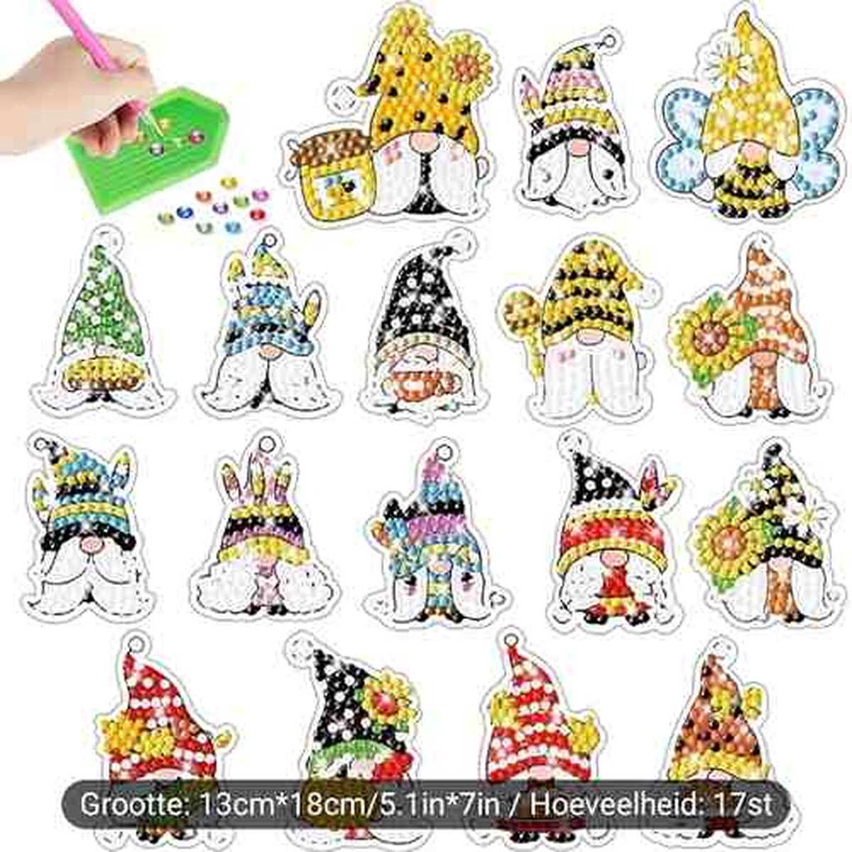 Diamond Painting - Stickers - Kabouters - 17 Stuks - Volledig - Ronde steentjes