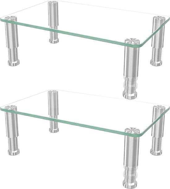 Hemudu Helder Gehard Glas Computer Monitor Riser met Hoogte Verstelbare Multi Media Desktop Stand voor Flat Screen LCD LED TV, Laptop/Notebook/Xbox One, HD01T-002P