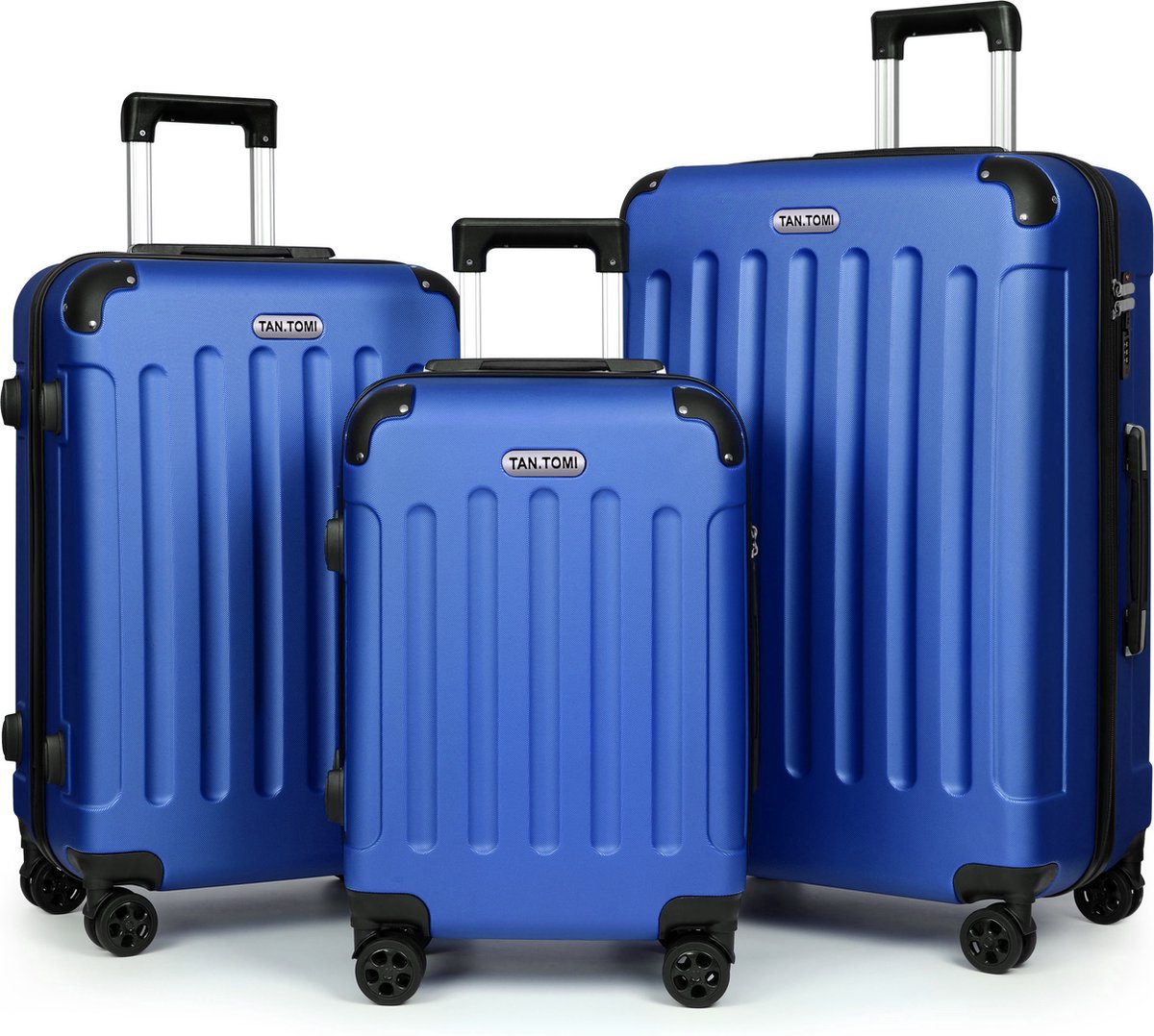 TAN.TOMI Kofferset - 3 Delig - 100L Handbagage + 65L +41L - Reiskoffer met 4 wielen - Ruimbagage - Cijferslot - Reiskoffer - Trolley Koffer met Wielen - Azuurblauw
