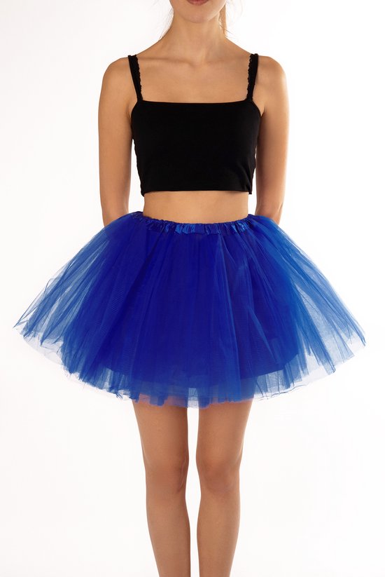 KIMU® Tutu Konings Blauw Tule Rokje - Maat M L - 164 170 176 - Donkerblauwe Petticoat Rok Dames - Zeemeermin Pauw Prinses Danseres Festival