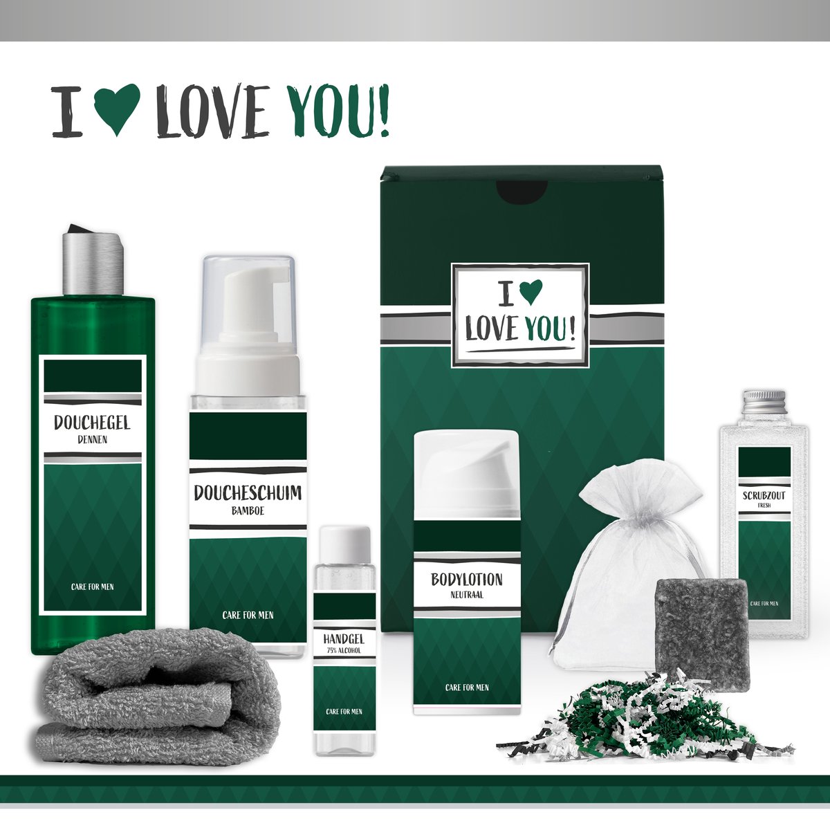 Goedkoopste Geschenkset “I Love You!” - 7 producten - 850 gram | Giftset voor hem - Luxe wellness cadeaubox - Gift Set Liefs - Ik hou van jou - Speciaal voor jou - Grote liefde - Cadeaupakket Deluxe - Gefeliciteerd - Vaderdag - Kerst Pakket - Man Vriend - Groen