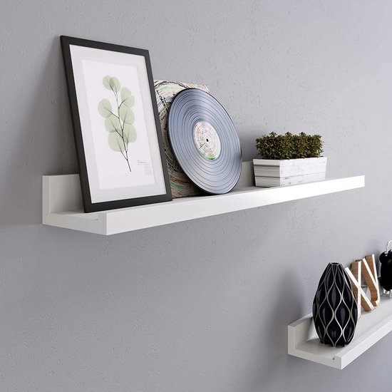 EMOB - Zwevende Planken Set van 2, Wit Hoogglans 60 x 10cm - Songmics - Woonaccessoires outlet - Wit - MDF - Woonaccessoires outlet - Op voorraad