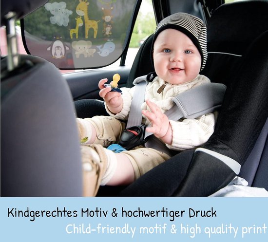 2x auto zonneklep met 8 zuignappen - baby dieren met mama - 48x31cm - zijruit zonneklep - zak - baby kinderen - meisjes jongens - Zonnescherm van Dresses and fun — afbeelding 4