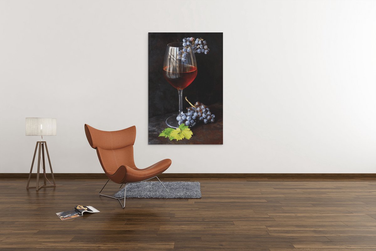 Trendex Global Canvas Schilderij - Rode Wijn - Eten - Drinken - Wanddecoratie - 120x80x2 cm Zwart