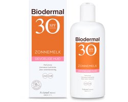 Biodermal Zonnemelk Gevoelige huid SPF 30, 200 ml - Zonnebrand met UVA/UVB, Intensieve hydratatie, Zeer waterbestendig, Parfumvrij, voor Gevoelige huid