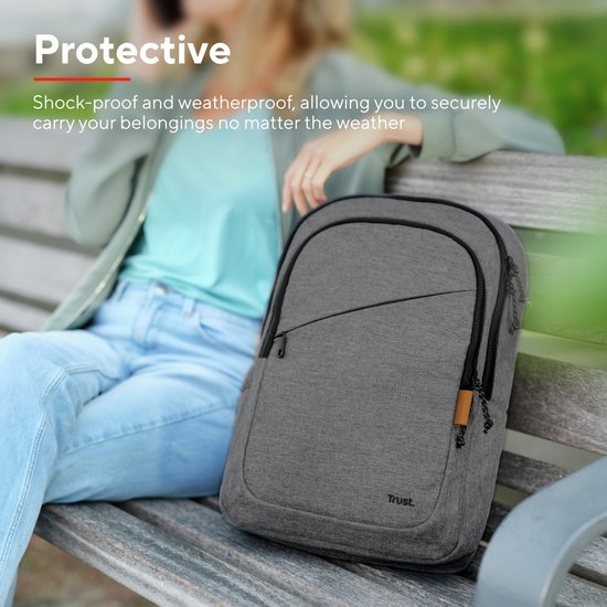 Trust Avana - Laptop Rugzak - 16 inch - Gerecycled materiaal - Grijs