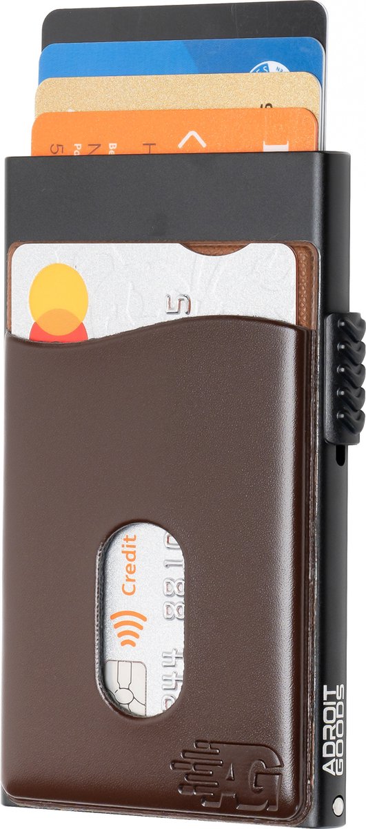 AdroitGoods Pasjeshouder 7 Pasjes Portemonnee - Creditcardhouder Met RFID Technologie - Aluminium/Leder - Donkerbruin