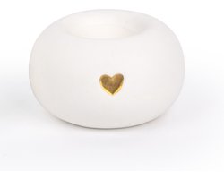 Wit keramiek urntje L - Gouden hartje - Waxinelichtje - ook voor huisdieren