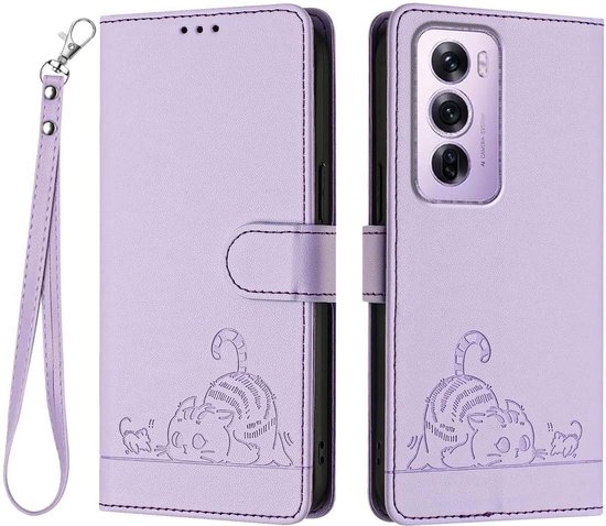 Convient pour Oppo Reno 12 Pro 5G - Étui portefeuille en cuir magnétique - Porte-cartes - Book Case - Violet