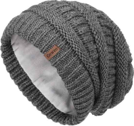 Geweo Beanie Hat - Bonnet d'hiver - Chapeaux chauds - Bonnets de ski Casquettes de ski - Hommes Femmes - Laine doublée - GRIS
