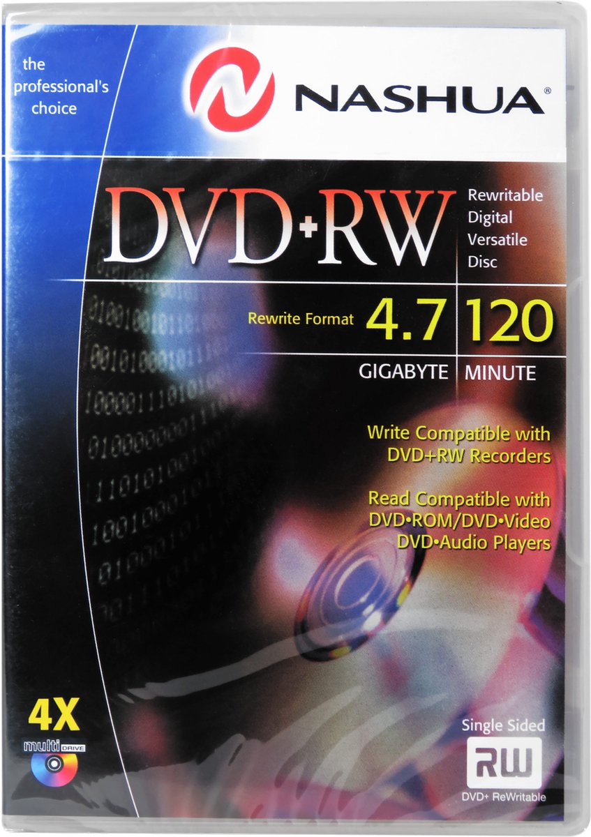 Nashua DVD+RW - 4.7 GB - 120min - 1 stuk - lege rewritable DVD - doosje met 1 schijf - voor te branden