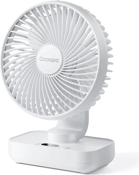 Oplaadbare stille tafelventilator Ocoopa D606Y wit, USB, verstelbaar, oscillatie, 4-14 uur batterijduur