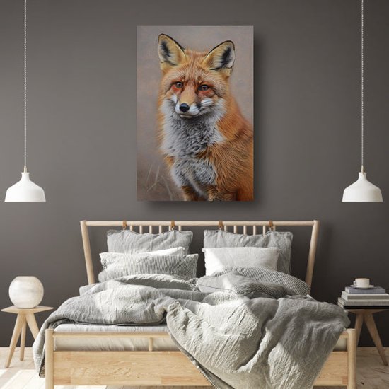 Portrait de renard - Tableau animalier - Toiles décoratives Herbe - Décoration murale chambre enfant - Toile cuisine - Décoration bureau toile 40x60 cm