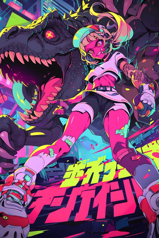 Anime Poster - Meisje - Dinosaurus - Stijlvolle - Unieke - Coole - Fantasy - posters - formaat 50x70cm - Wanddecoratie - S2957MT