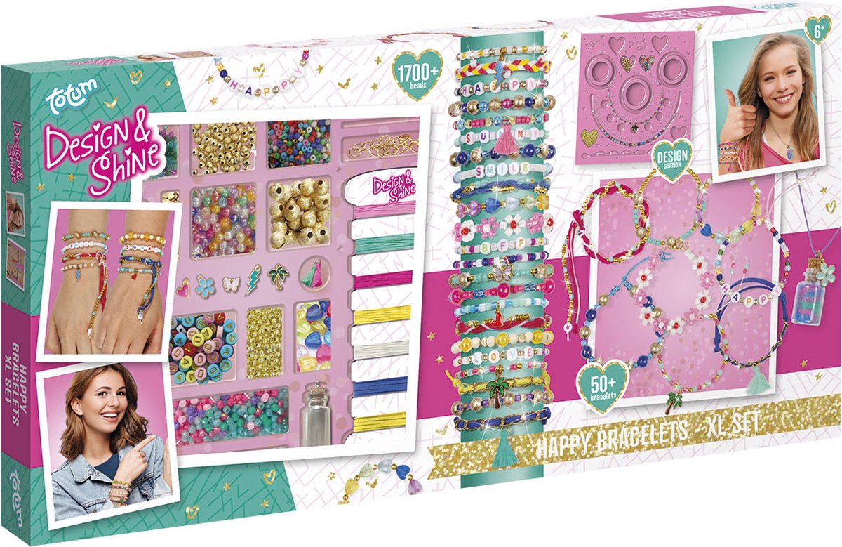 Totum XL armbandjes knustelset - 50 armbandjes maken 1700+ stuks - Design & Shine Happy Bracelets Fashion knutselset cadeau tip creatief speelgoed meisjes vanaf 6 jaar — afbeelding 2
