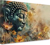 Tableau Bouddha - Tableau sculpture - Peinture sur toile Fleurs - Décoration salon industriel - Tableau toile salon - Décoration chambre toile 150x100 cm