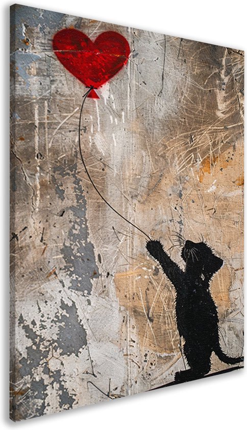 QBIREX Affiche Murale Japonaise Représentant Un Chat, Peinture à L'huile, Style Bohème Rustique, Pour Chambre à Coucher, Salon, 50 X 75 Cm