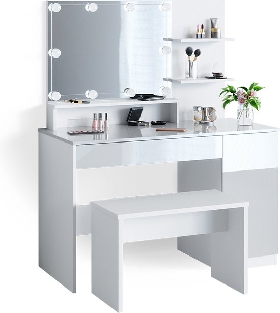 Vicco Kaptafel set met kruk Ruby, Zwart, 100 cm met LED-spiegel