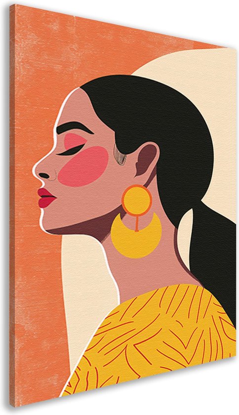 Tableau femme - Tableaux portraits - Tableaux sur toile boucles d'oreilles - Décoration murale chambre d'enfant - Peintures toile - Accessoires de maison toile 60x90 cm