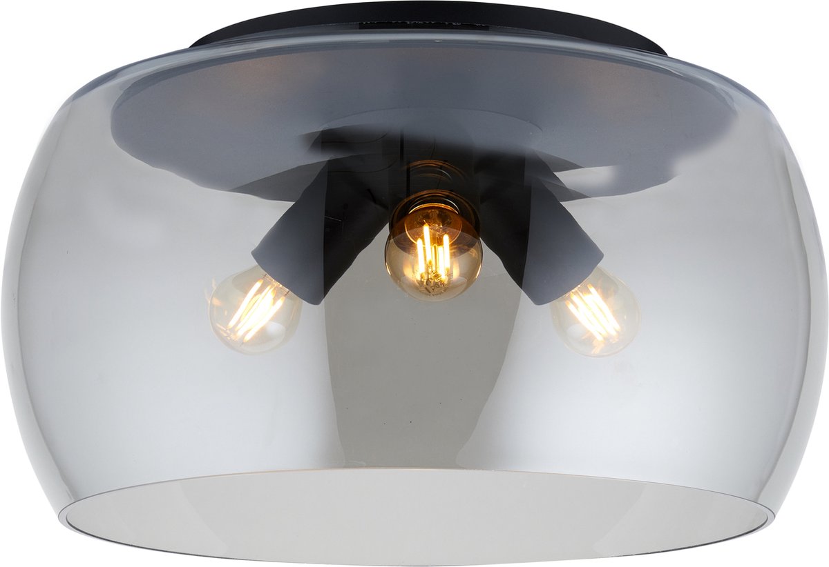 Moderne plafonnière zwart met rookglas 3-lichts - Avalon