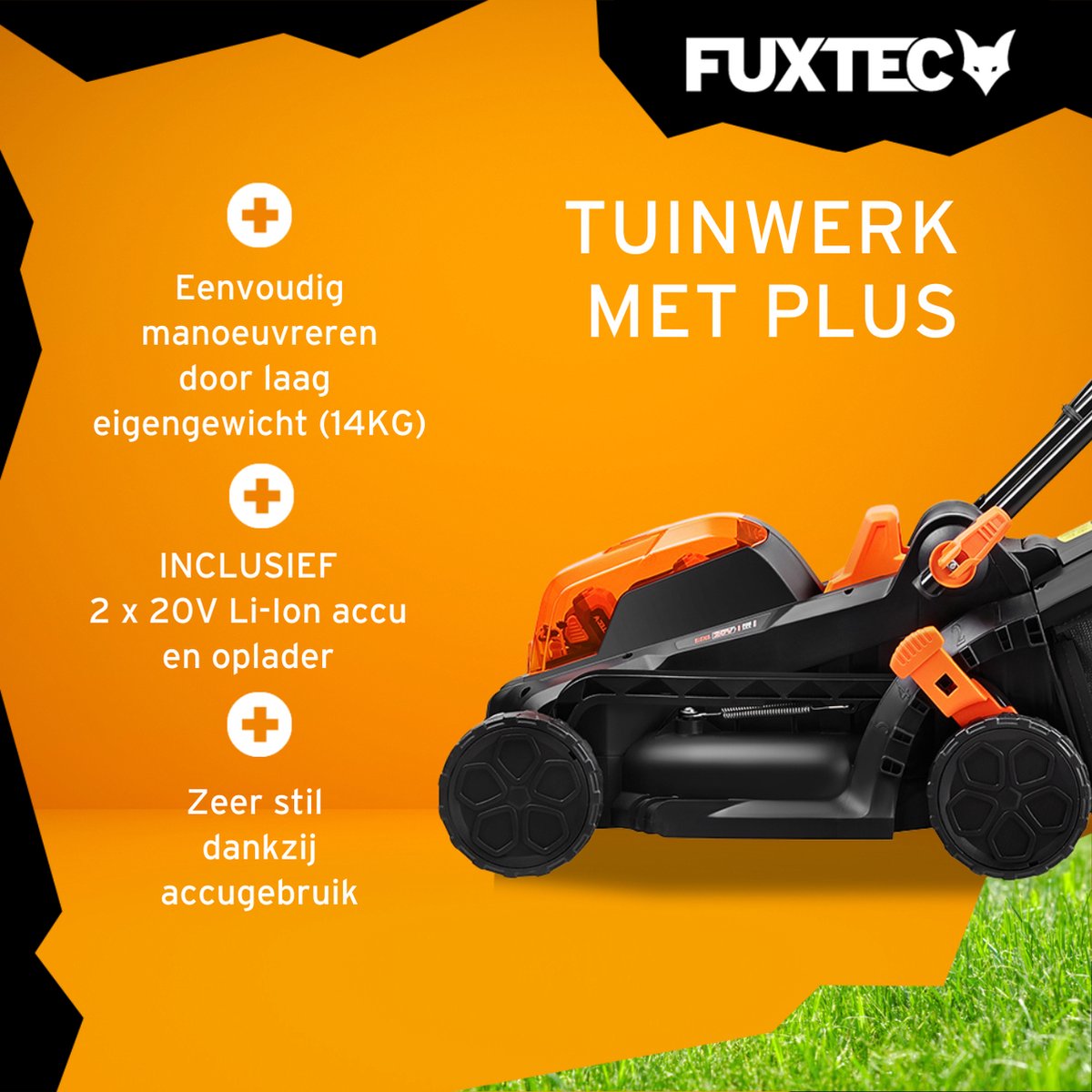 Accu grasmaaier 40V (2X20V) - FUXTEC FX-E1RM20 - breedte 33cm 2 accu's Li-Ion 2Ah, dubbele lader 2,4A, vultrechter 35L – foto 2