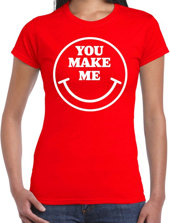 Bellatio Decorations Verkleed shirt dames - you make me - smiley - rood - carnaval - foute party - feest L