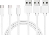 3x USB C naar USB A Nylon Gevlochten Kabel Zilver Wit - 1 meter - Oplaadkabel voor OnePlus 10 Pro / OnePlus 9 / OnePlus 9 Pro / OnePlus 8 / OnePlus 8T / OnePlus 7T