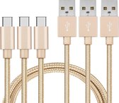 3x USB C naar USB A Nylon Gevlochten Kabel Goud - 1 meter - Oplaadkabel voor Xiaomi POCO X3 NFC / POCO X3 PRO / POCO M3 / POCO F3 / POCO X4 PRO / POCO M4 PRO / POCO F4 / POCO F4 GT