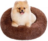 Rond pluche hondenbed voor kleine honden en katten - draagbaar en comfortabel - 70 cm bruin fluffy dog ​​bed