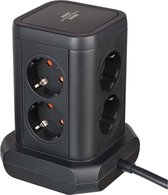 Power Strip Tower 8-Gang with USB Sockets in 45° Arrangement 2m Cable - Black
