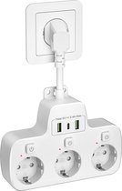 3-Outlet Power Strip with USB-C Port, Wall Mounted Socket Splitter with Switches - Child Protection, 16A/4000W - Ideal for Home and Office