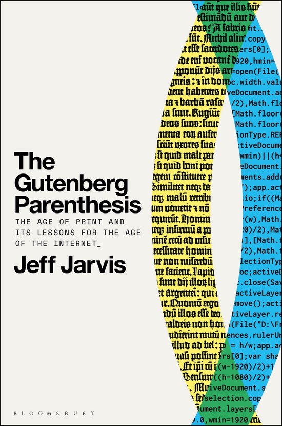 Boek "The Gutenberg Parenthesis" met tekst in het Engels en Latijn op een blauw-zwarte achtergrond.