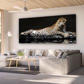 Canvas schilderij - Luipaard - Dieren - Zwart - Reflectie - Schilderijen op canvas - Canvasdoek - 160x80 cm - Foto op canvas - Wanddecoratie